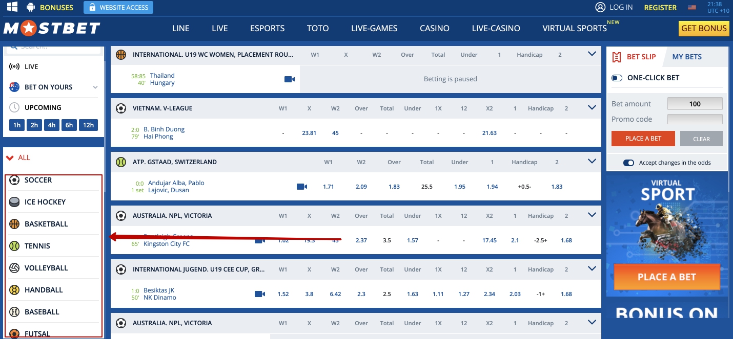 Mostbet bets